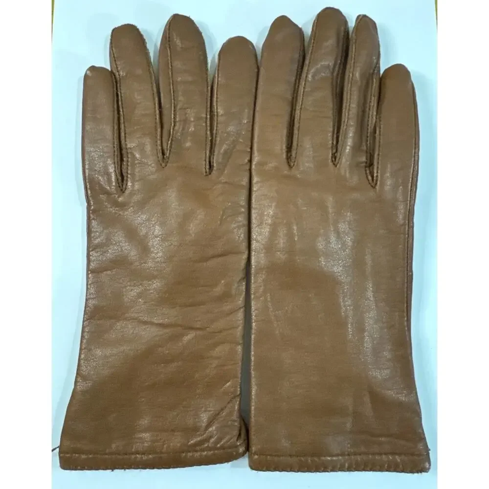 Vintage Grandoe Women’s Brown Leather Gloves Size M